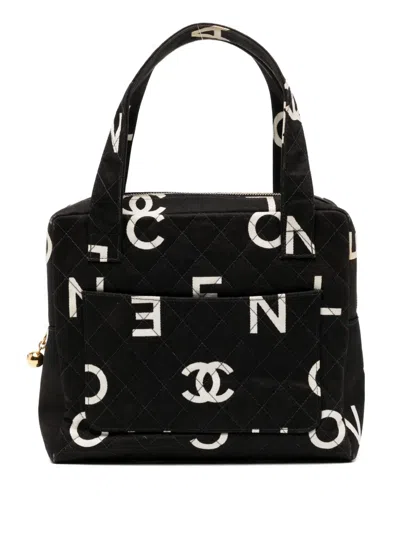 Pre-owned Chanel Quilted Fabric Logo Tote Bag In Black
