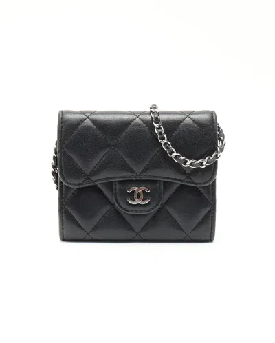 Pre-owned Chanel Quilted Flap Card Holder On Chain Bag In Black