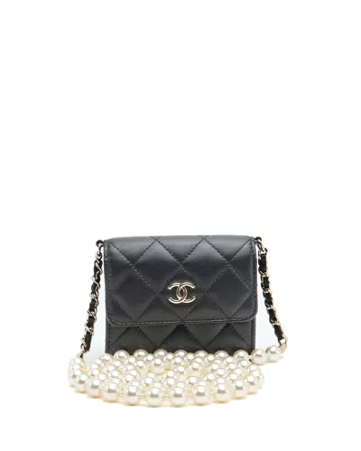 Pre-owned Chanel Quilted Flap Card Holder On Chain Bag In Black
