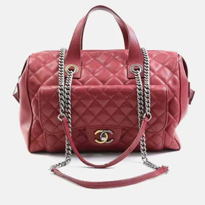 Pre-owned Chanel Quilted Goatskin Large Casual Pocket Shopping Tote In Burgundy