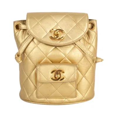 Pre-owned Chanel Quilted Golden Lamb Leather Backpack, 1991-1994 In Sand