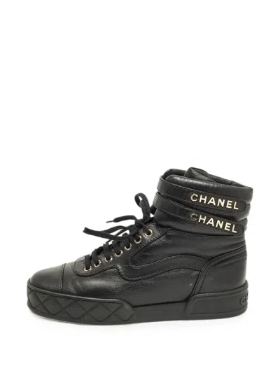 Pre-owned Chanel Quilted High-top Sneakers In Black
