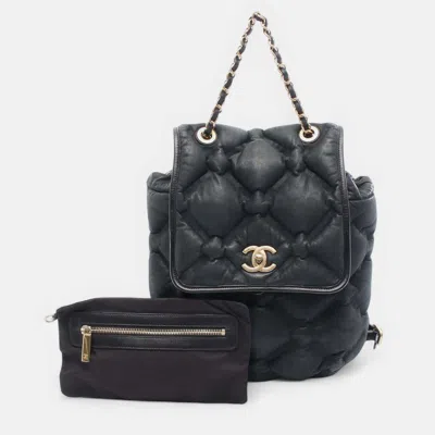 Pre-owned Chanel Quilted Iridescent Calfskin Chesterfield Backpack In Black