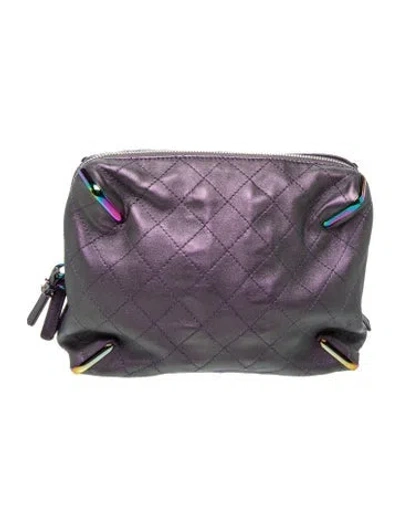 Pre-owned Chanel Quilted Iridescent Clutch In Purple