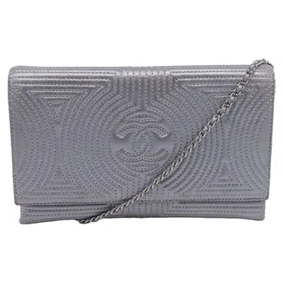 Pre-owned Chanel Quilted Korean Garden Clutch On Chain In Silver Lambskin Leather