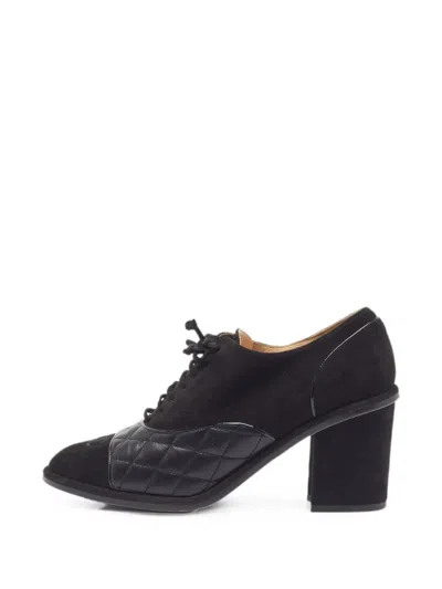 Pre-owned Chanel Quilted Lace-up Ankle Boots In Black