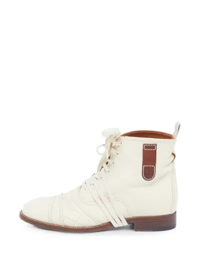 Pre-owned Chanel Quilted Lace-up Ankle Boots In Neutral