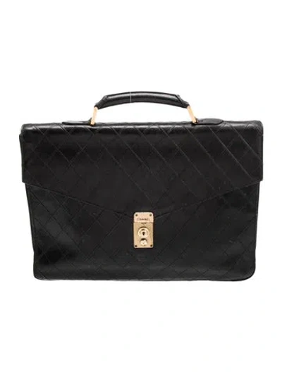 Pre-owned Chanel Quilted Lambskin Briefcase In Black
