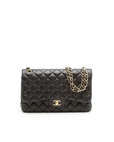 Pre-owned Chanel Quilted Lambskin Classic Jumbo Double Flap Bag In Black