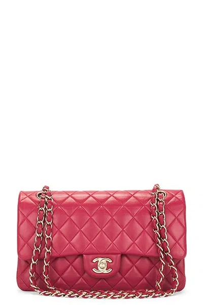Pre-owned Chanel Quilted Lambskin Double Flap Shoulder Bag In Red