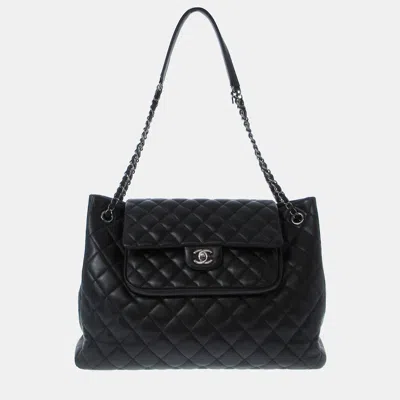 Pre-owned Chanel Quilted Lambskin Front Flap Pocket Tote In Black