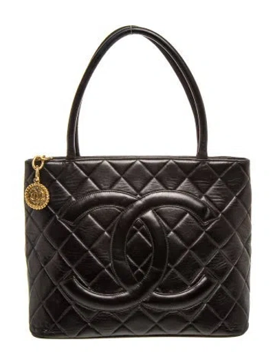 Pre-owned Chanel Quilted Lambskin Medallion Tote In Black