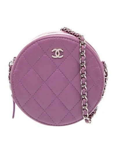 Pre-owned Chanel Quilted Lambskin Round Clutch W/ Chain In Purple