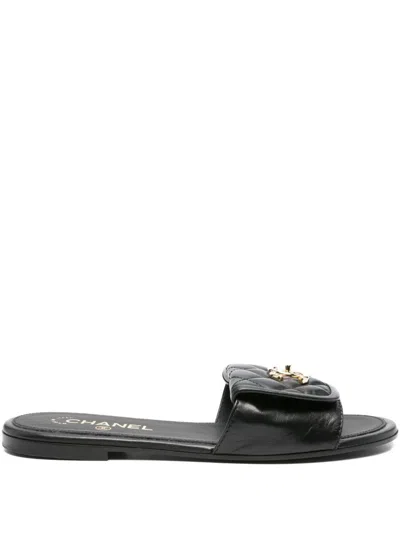 Pre-owned Chanel Quilted Lambskin Sandals In Black