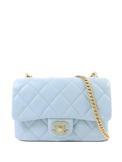 Pre-owned Chanel Quilted Lambskin Shoulder Bag In Blue