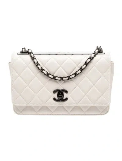Pre-owned Chanel Quilted Lambskin Trendy Wallet On Chain In White