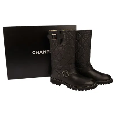 Pre-owned Chanel Quilted Leather Biker Boots In Black