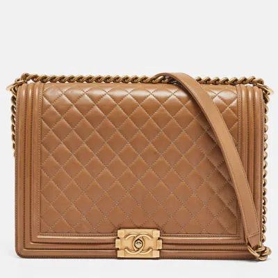 Pre-owned Chanel Quilted Leather Large Boy Flap Bag In Brown