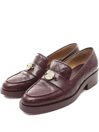 Pre-owned Chanel Quilted-leather Loafers In Red