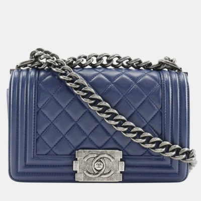 Pre-owned Chanel Quilted Leather Small Boy Shoulder Bags In Blue