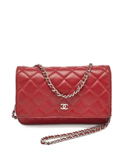 Pre-owned Chanel Quilted Leather Wallet On Chain In Red