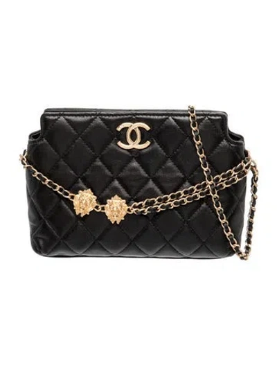 Pre-owned Chanel Quilted Lion Clutch W/ Chain In Black