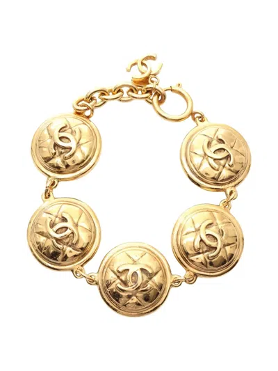 Pre-owned Chanel Quilted-logo Bracelet In Gold