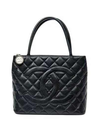 Pre-owned Chanel Quilted Logo-embossed Tote Bag In Black