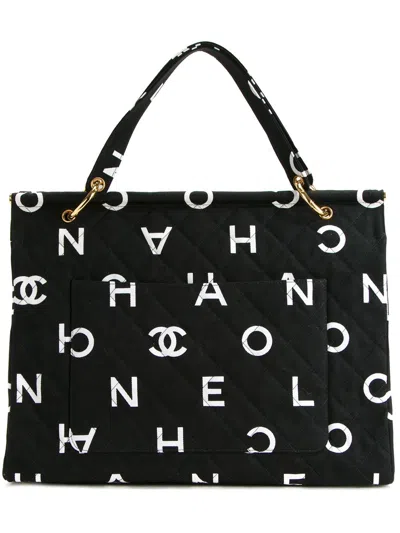 Pre-owned Chanel Quilted Logo Tote In Black