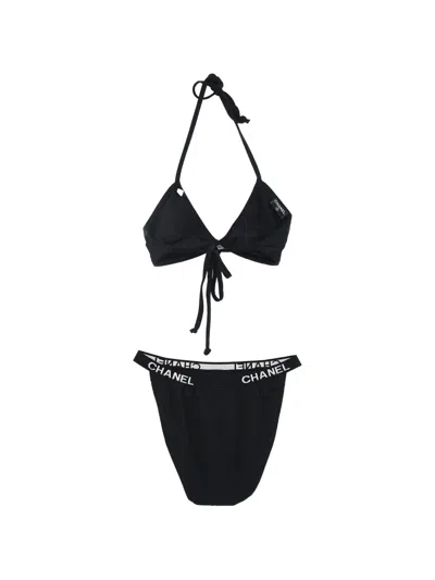 Pre-owned Chanel Quilted Logo-waistband Bikini In Black