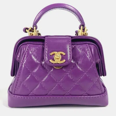 Pre-owned Chanel Quilted Matelasse Cc Coco Mark Chain Clutch Mini Shoulder Bag Leather Purple