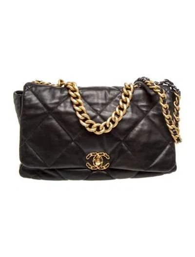 Pre-owned Chanel Quilted Maxi 19 Flap Bag In Black