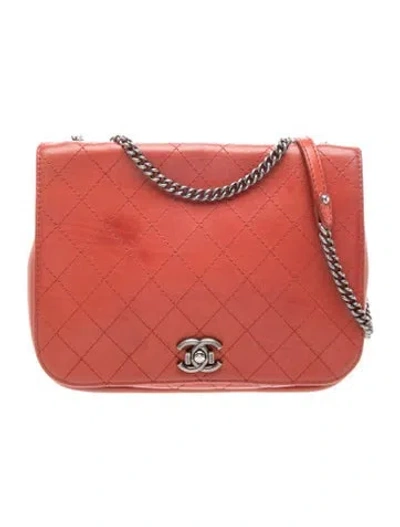 Pre-owned Chanel Quilted Messenger Flap Bag In Red
