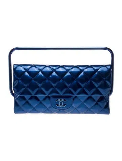 Pre-owned Chanel Quilted Metal Frame Clutch In Blue
