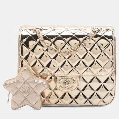 Pre-owned Chanel Quilted Metallic Mirror Calfskin Hollywood Boulevard Backpack In Gold