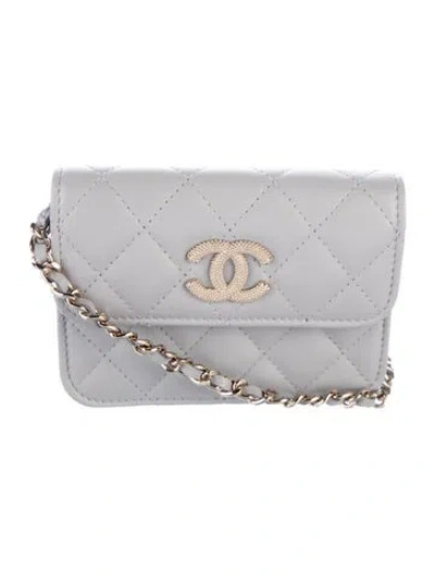 Pre-owned Chanel Quilted Mini Clutch W/ Chain In Grey