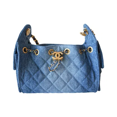 Pre-owned Chanel Quilted Mini Denim 25 Hobo Bag Blue