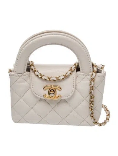 Pre-owned Chanel Quilted Mini Nano Kelly Shopper In White
