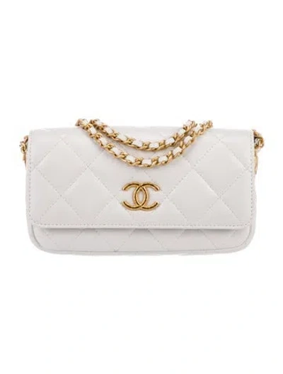 Pre-owned Chanel Quilted Mini Purse W/ Chain In White
