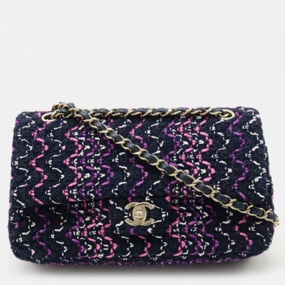 Pre-owned Chanel Quilted Multicolor Tweed Medium Classic Double Flap Bag