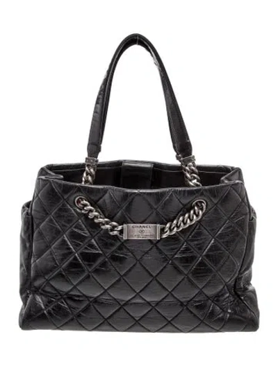 Pre-owned Chanel Quilted Nameplate Tote In Black