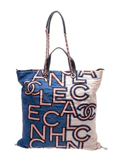 Pre-owned Chanel Quilted Nylon Shopping Tote In Blue