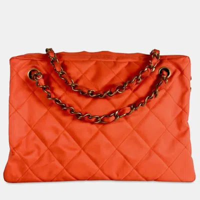 Pre-owned Chanel Quilted Nylon Shoulder Bag In Orange