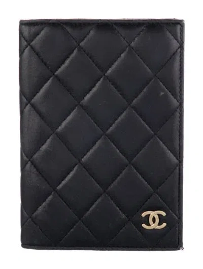 Pre-owned Chanel Quilted Passport Holder In Black