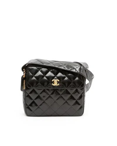 Pre-owned Chanel Quilted Patent Camera Bag In Black