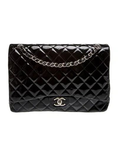 Pre-owned Chanel Quilted Patent Maxi Double Flap Bag In Black