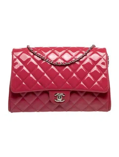 Pre-owned Chanel Quilted Patent New Clutch W/ Chain In Pink