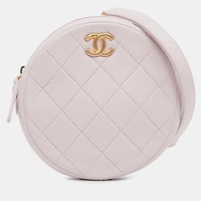 Pre-owned Chanel Quilted Patent Round Clutch With Chain In Pink