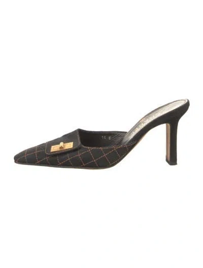 Pre-owned Chanel Quilted Pattern Canvas Mules In Black