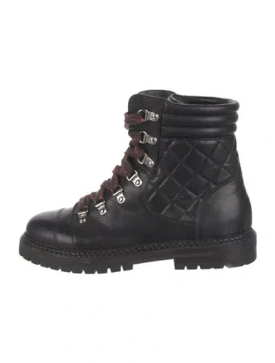 Pre-owned Chanel Quilted Pattern Leather Combat Boots In Black